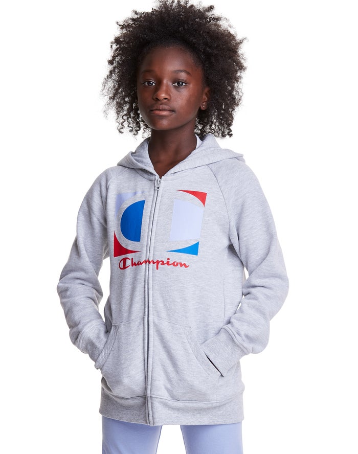 Sudadera Con Capucha Champion Niña - Full Zip Colorblock C Logo ( Gris ) 6485192-QR